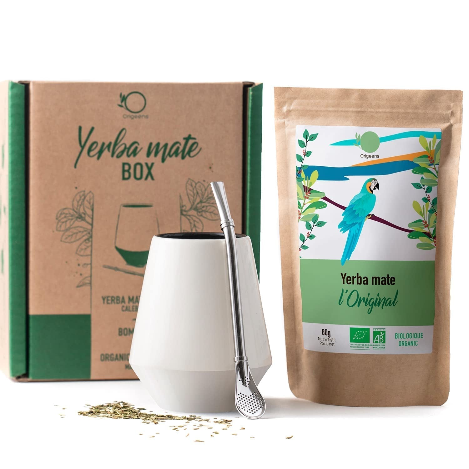 ORIGEENS MATE-TEE-SET Mit portugiesischer Mate-Tasse, Bombilla und BIO-Yerba-Mate-Tee – Originelles Geschenkset