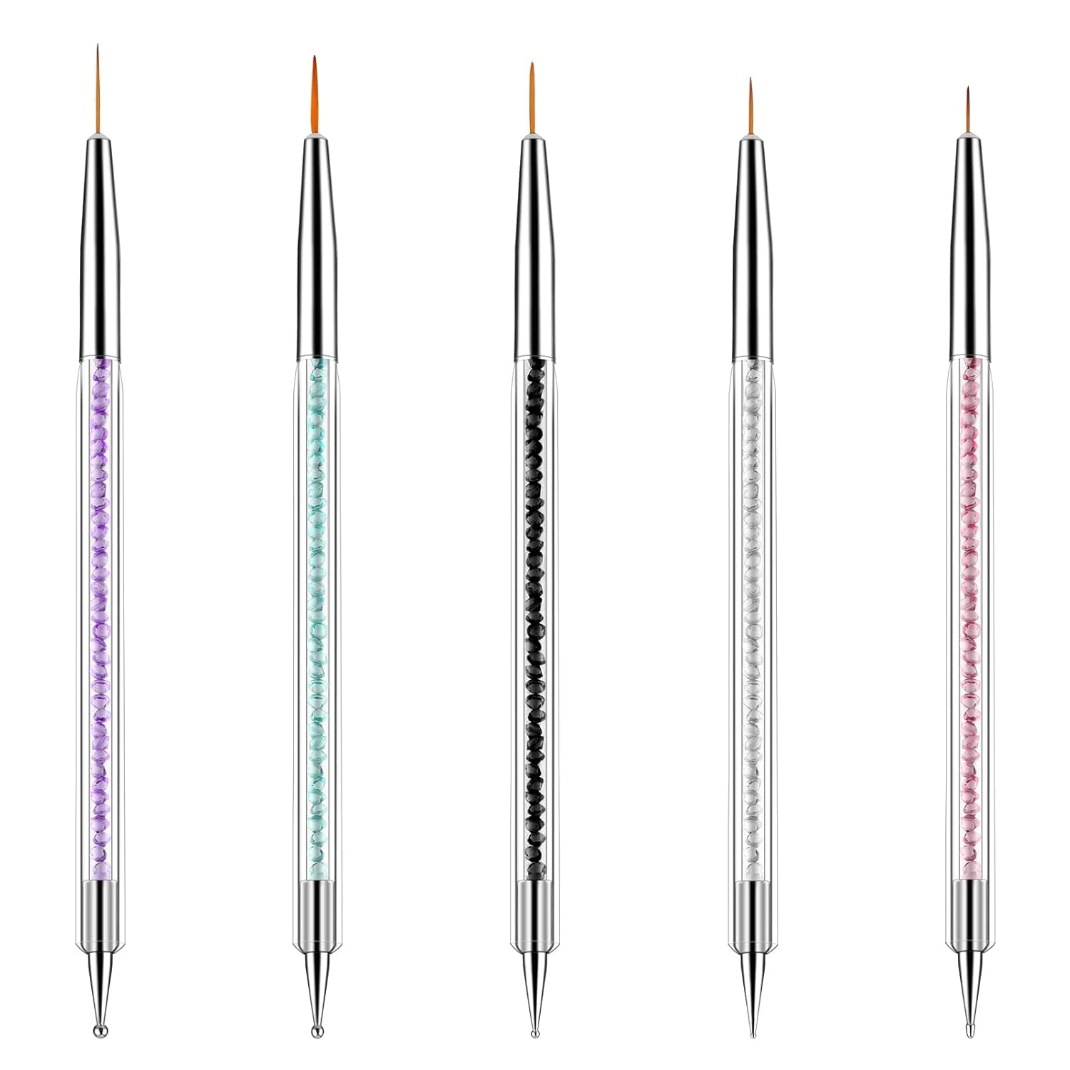 5 Stück Nail Art Pinsel Set Dotting Tool Nailart Pinsel Nageldesign Double Ended Dotting Pen Strass Professionelle Acryl Feinmalerei Nail Art Design