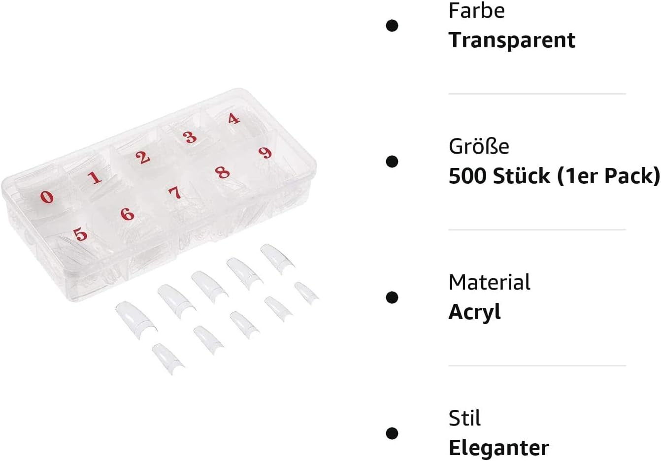 500 Stück künstliche Kunstnägel aus natürlichem französischem Acryl mit Box für Frauen und Mädchen