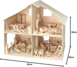 Pebaro Donau Elektronik _M880 3D-Puzzle-Puppenhaus mit Möbeln, 30 x 30 x 30 cm, Natur