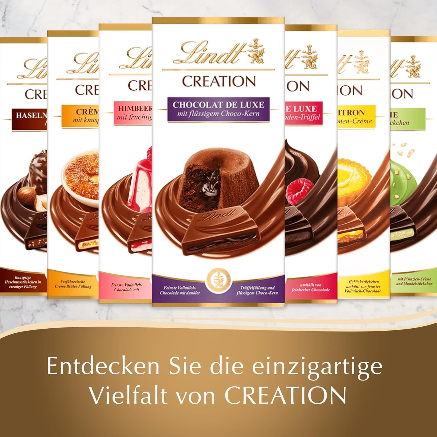 Riegel Crème Brûlée Lindt Chocolate Creation | Crème Brûlée-Füllung mit knusprigem Karamell, garniert mit feinster Vollmilchschokolade | Schokoriegel | Schokoladengeschenk, 150g