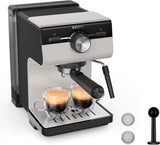 KRUPS Authentic+ Espressomaschine, 15 bar, intuitive Bedienung, anspruchsvolles Design, Dampfdüse, inklusive erweitertem Zubehör, Bullet Dark Silver/Edelstahl, XP384G10