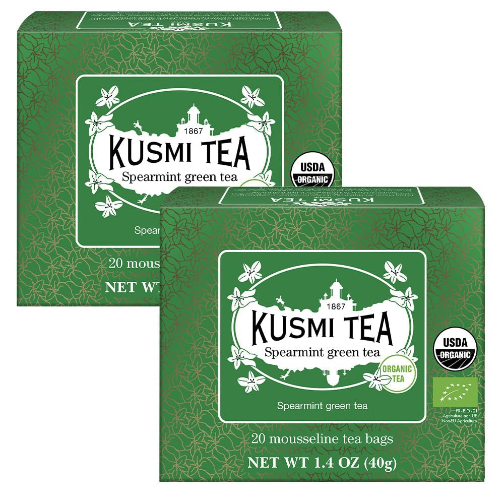 Kusmi Tea – 2er-Pack – Jasmin-Grüntee – Bio-Jasmin-Grüntee-Mischung – 100 % Bio-Grüntee – kann heiß oder kalt getrunken werden – 2 x 20 Teebeutel