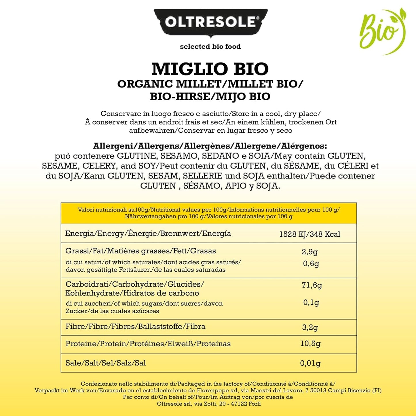 Bio-Hirse 1 kg, ballaststoff- und mineralstoffreiche Bio-Körner, gelbe Hirsekörner zum Verzehr, ideales Paket für die Familie