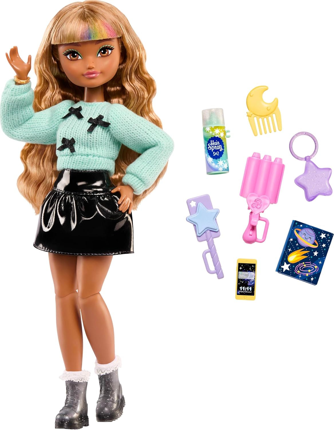 Barbie Dream Besties-Puppe und Zubehör, Zia-Modepuppe mit abnehmbaren Arrangements und welligem braunem Haar, 7-teiliges Haar und Mond, JGG36