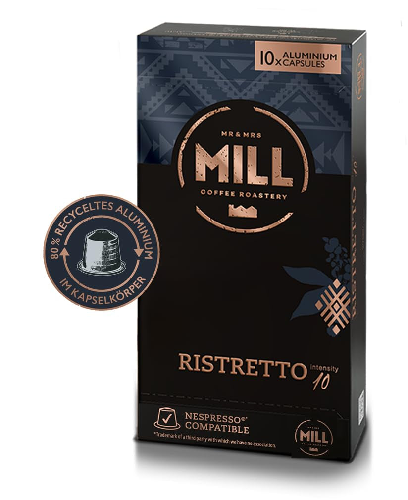 Kaffeekapseln Ristretto, 100 Kapseln für Kapselmaschinen (10x10), 80 % recyceltes Aluminium im Kapselkörper