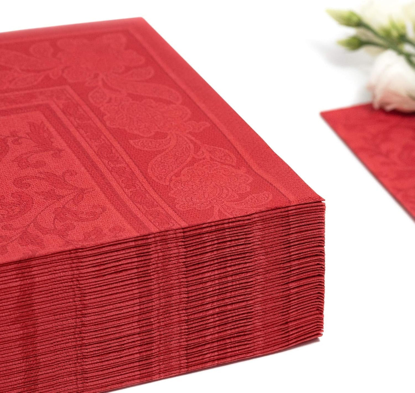 50 Premium-Servietten „ROYAL Collection“ 1/4-Falz 40 cm x 40 cm rot hochwertig „Ornamente“ (2er Pack)
