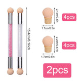2 Stück Nail Art Rendering-Werkzeuge Doppelter Kopf, Schwammpinsel-Applikator inkl. 8 Ersatzköpfe, Nail Art Schwamm und Tupfpinsel (Weiß, Rosa)
