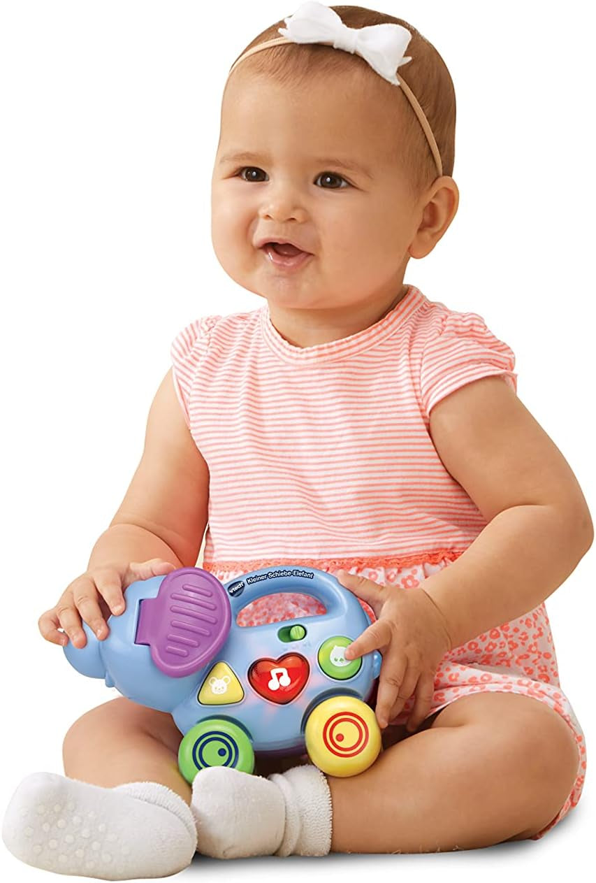 Vtech Baby Little Pushing Elephant – Interaktives Schiebe- und Spielspielzeug – Mit Liedern, Melodien, Sätzen und Geräuschen – Für Kinder im Alter von 6–36 Monaten Babyspielzeug Naty Shop