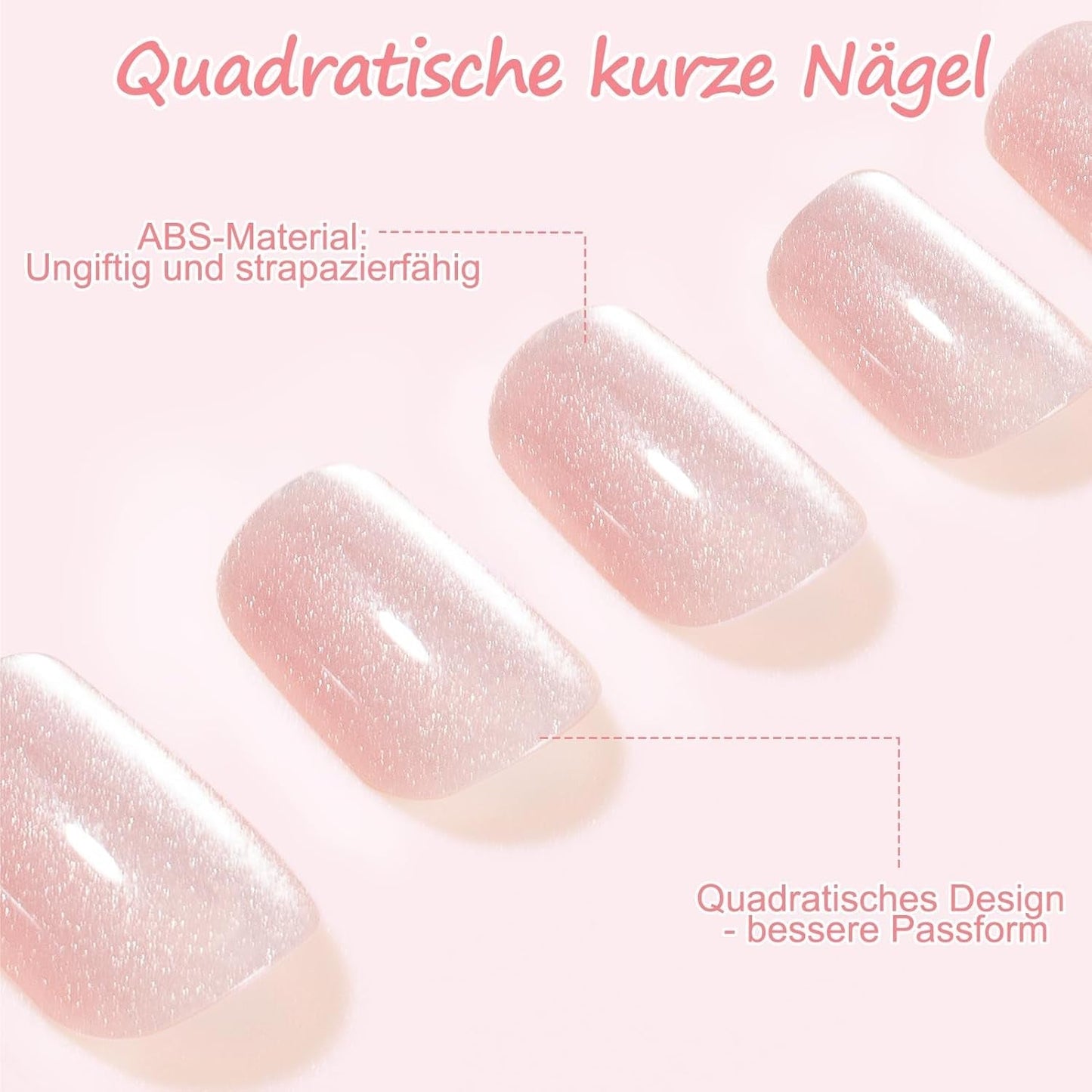 Kiiwah 48 Stück kurze quadratische Nägel, rosa, künstliche Nägel, zum Aufkleben, kurze Nagelspitzen, falsche Nagelspitzen