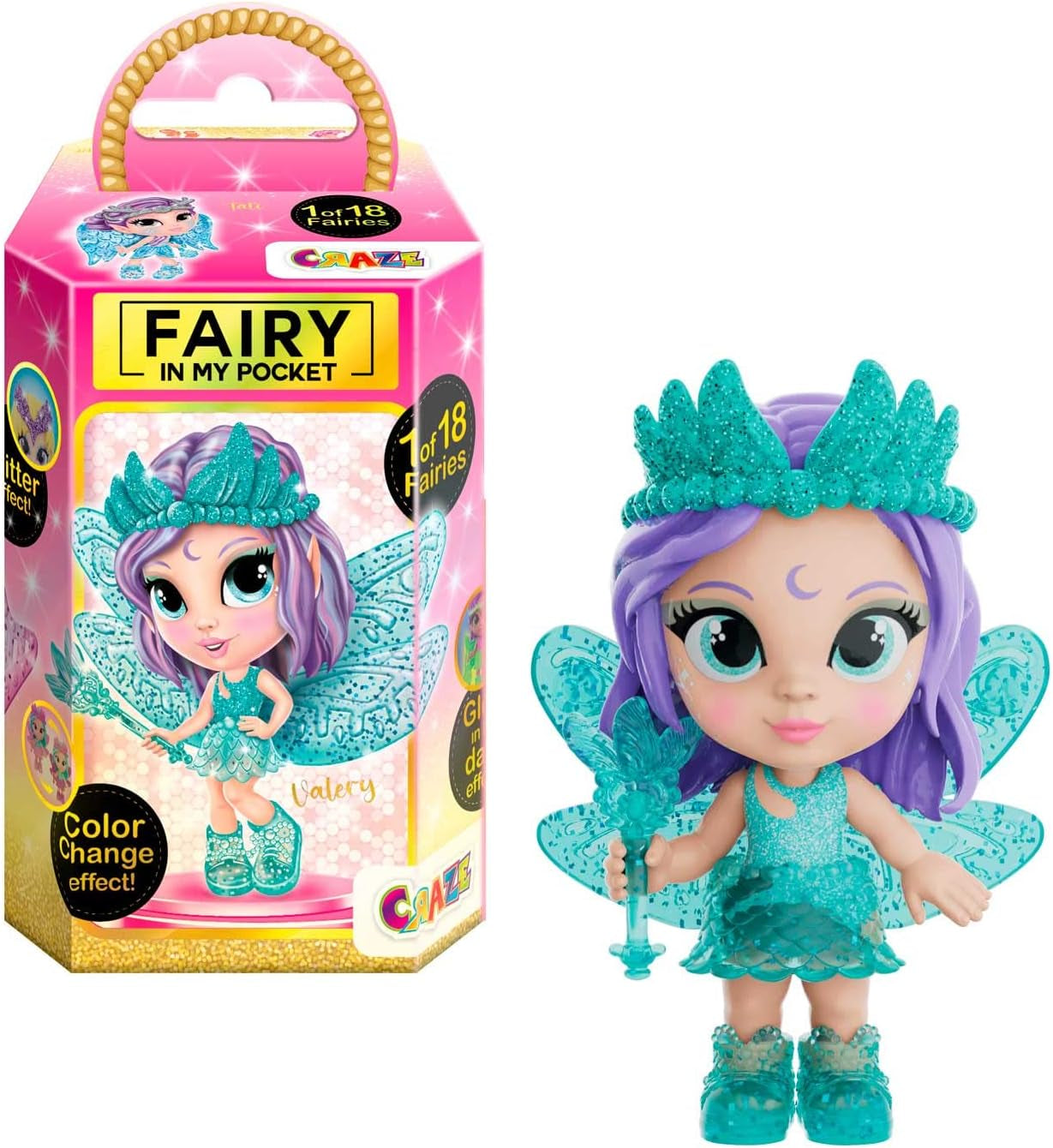 CRAZE Fee in meiner Tasche | Feenpuppe mit Flügeln, sammelbares Feenspielzeug mit Spezialeffekten wie Glitzer, Leuchten im Dunkeln und Farbwechsel. Naty Shop Dolls Fairy in my Pocket