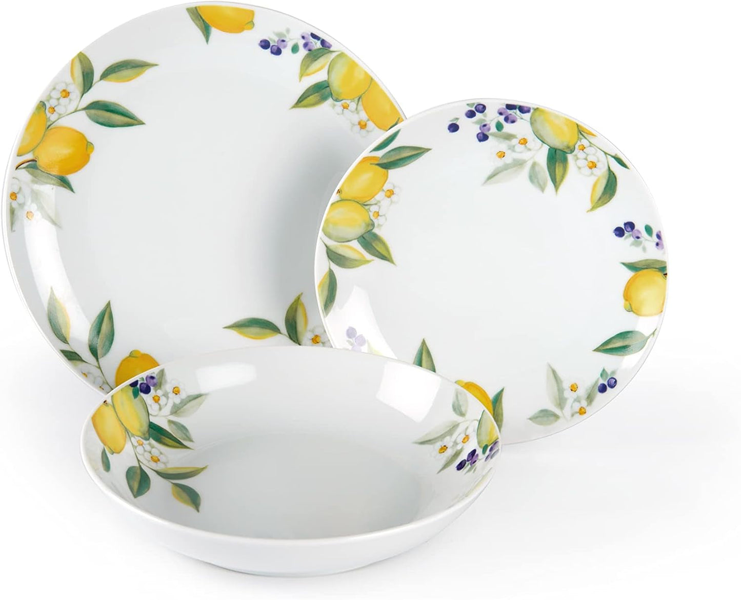 Excelsa Lemon Geschirrset, 18-teilig, Porzellan, Weiß/Zitrone