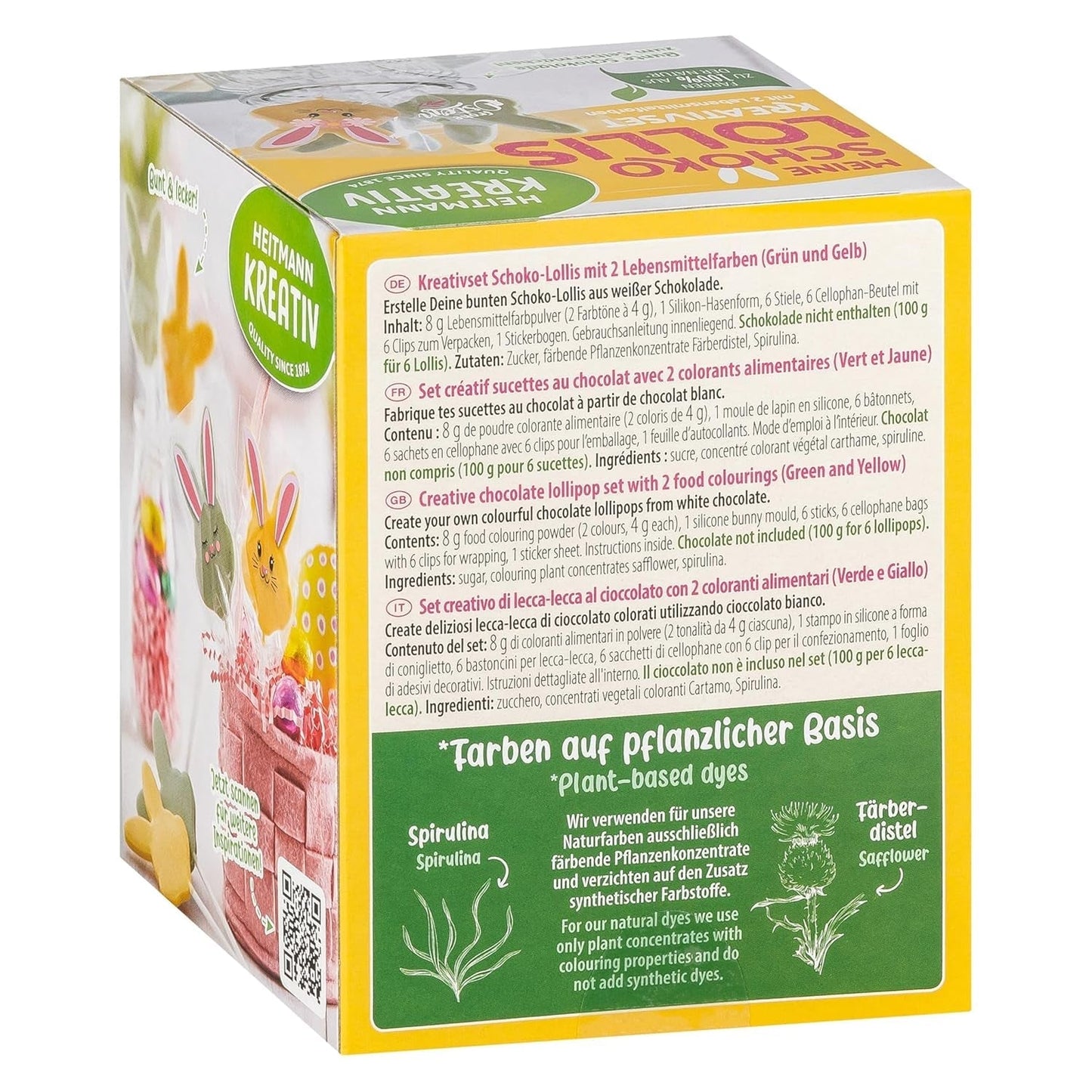 HEITMANN KREATIV - Schokoladenlutscher - Mit pflanzlichen Pulverfarben - Gelb und Grün - DIY-Set - Ostern