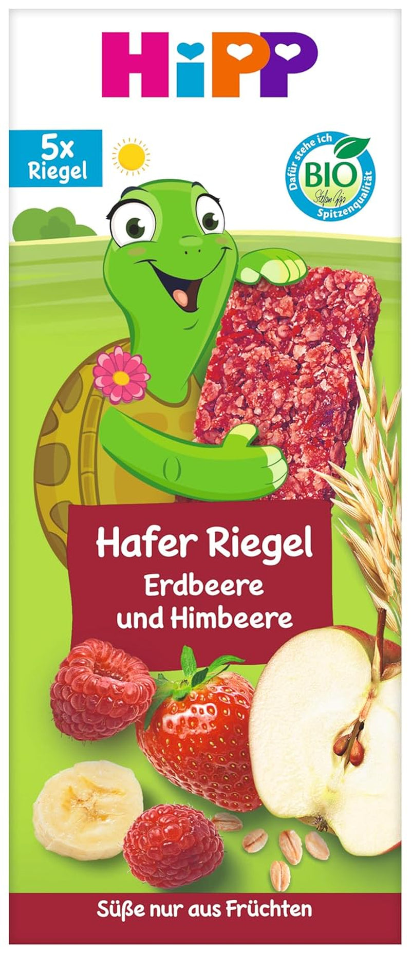 HiPP Schildkröten-Haferriegel mit Erdbeeren und Himbeeren, ab 1 Jahr, 8 x (5x20g)