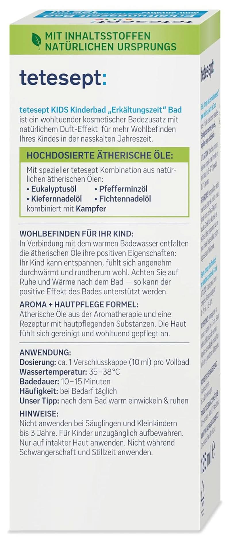 Tetesept Kids Cold Time Bath – Kinderbadezusatz für die kalte Jahreszeit mit 4 ätherischen Ölen, entspannend und wärmend, 125 ml Naty Shop