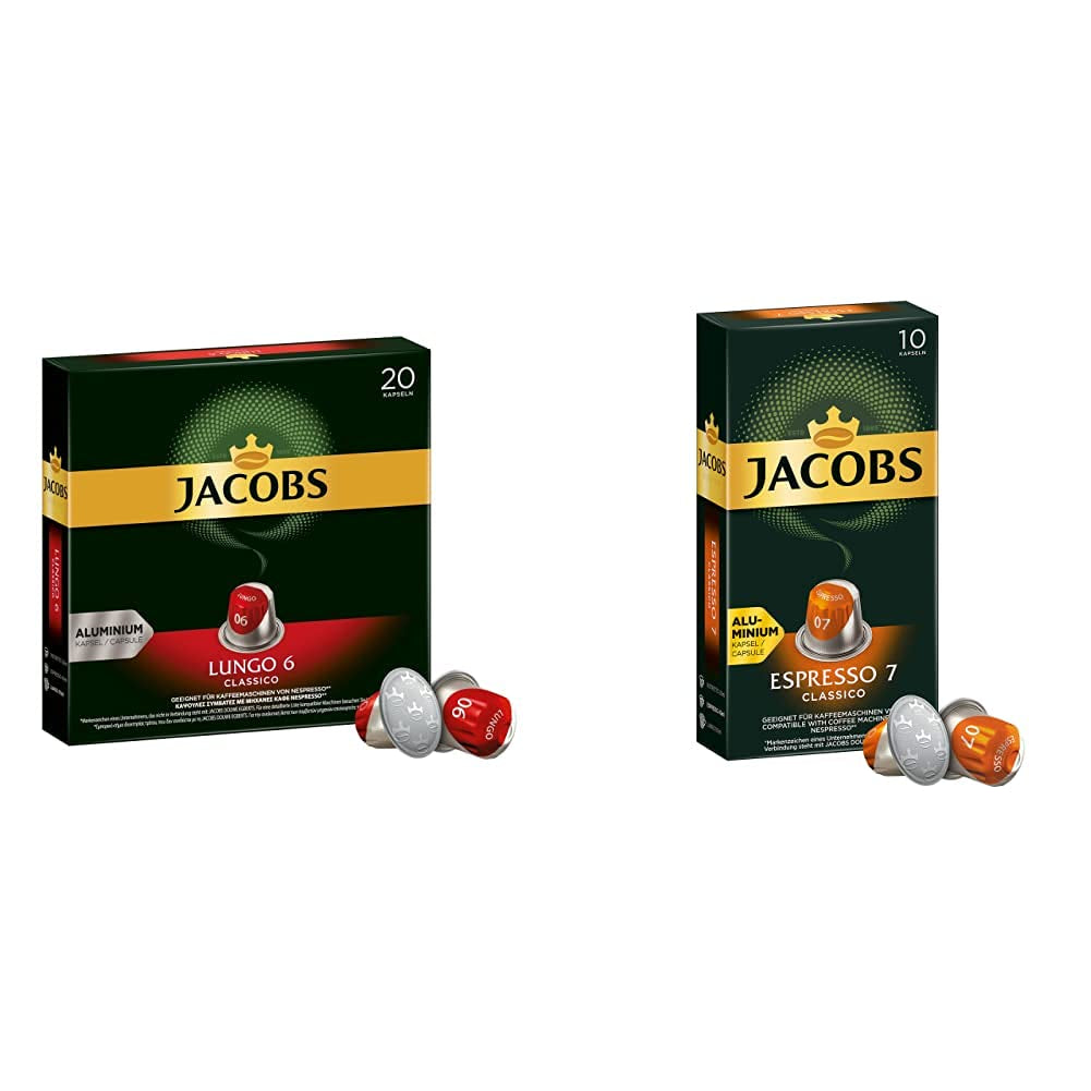 Kaffeekapseln Lungo Classico, Intensität 6 von 12, 20 Nespresso®* kompatible Kapseln, 10 x 20 & Kapseln Espresso Classico, Intensität 7.100 Nespresso®* kompatible Kaffeekapseln, 10x10 Getränke
