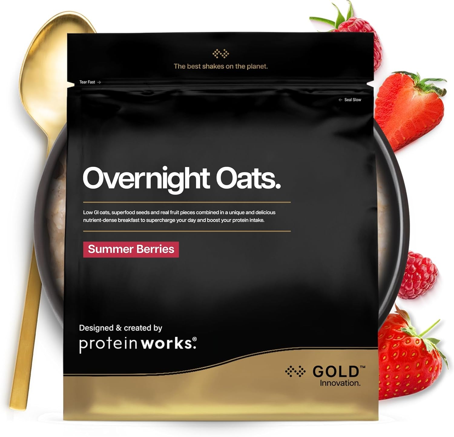 Overnight Oatmeal mit Protein | Dunkle Schokolade und Himbeere | Proteinreiches Frühstück | Zuckerarmer Snack | Haferflocken mit niedrigem GI | 500g