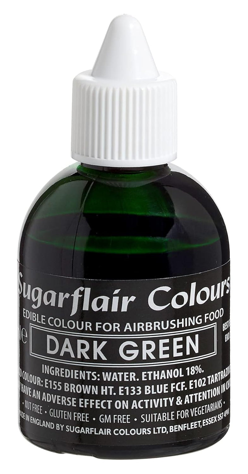 Sugarflair Dunkelgrüne Lebensmittelfarbe – essbare flüssige Lebensmittelfarbe, Airbrush-Farbe für Kuchen, Muffins, Zuckerguss und Kuchendekorationen – 60 ml