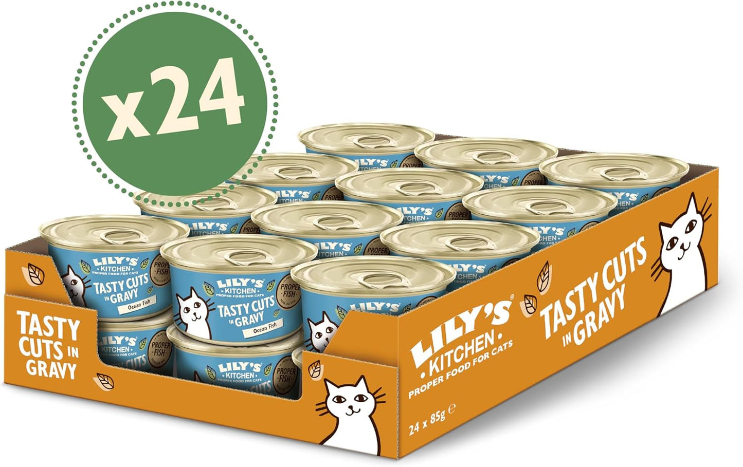Lily's Kitchen Fish Tasty Cuts Nassfutter für Katzen – 24er-Pack (24 x 85 g). Köstliche Fischstücke in Soße für Katzen