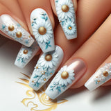 24 Stück lange Nägel zum Aufdrücken, Sarg, künstliche Nägel, Schmetterlingsblume, selbstklebende Nägel, weiß, braun, Acryl-Nagelset, Nagelspitzen, Damen, Frühling, Sommer, Nagelzubehör