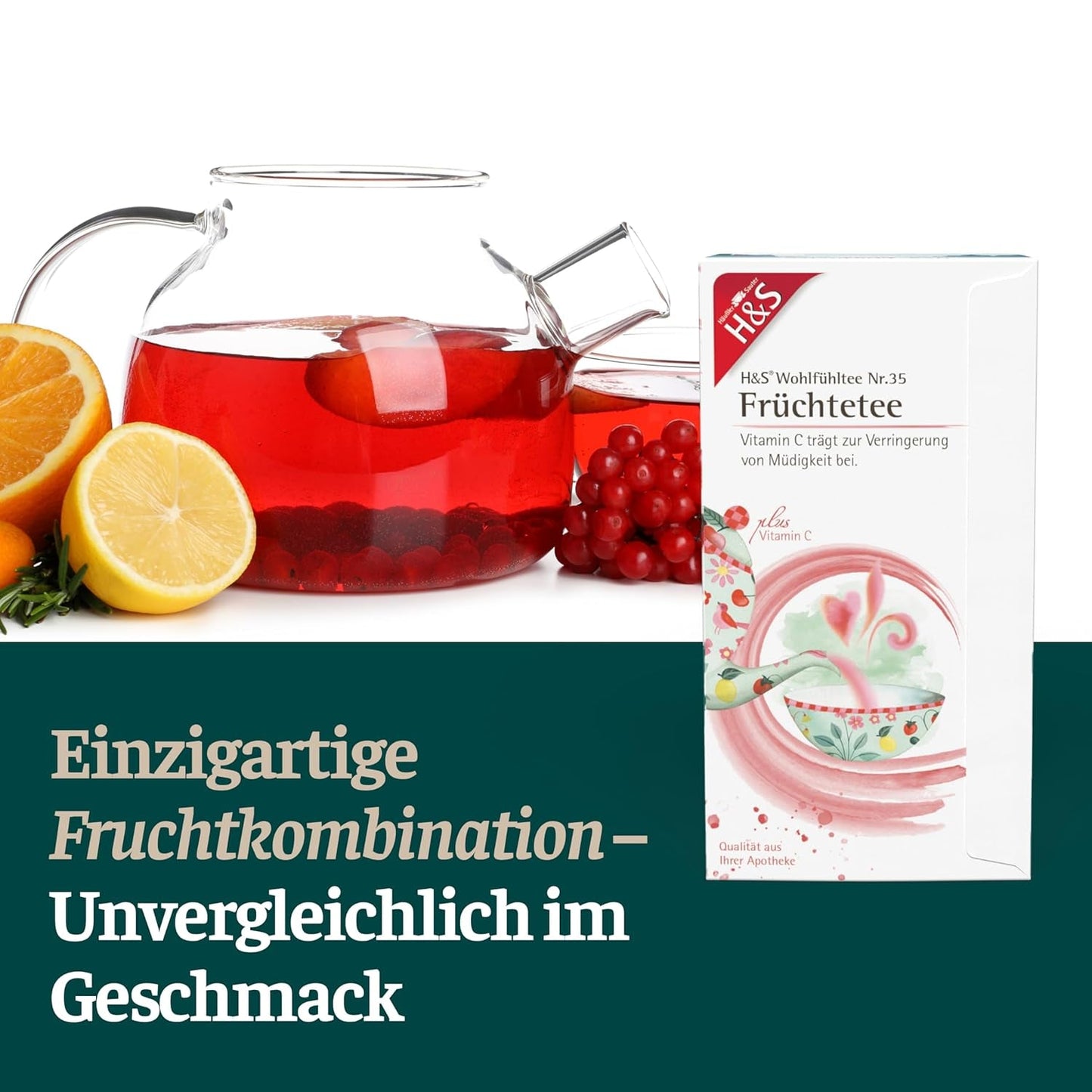H&S Vitamin C Früchtetee: Geschmackvolle und erfrischende Früchteteemischung, 20 x 2,7 g