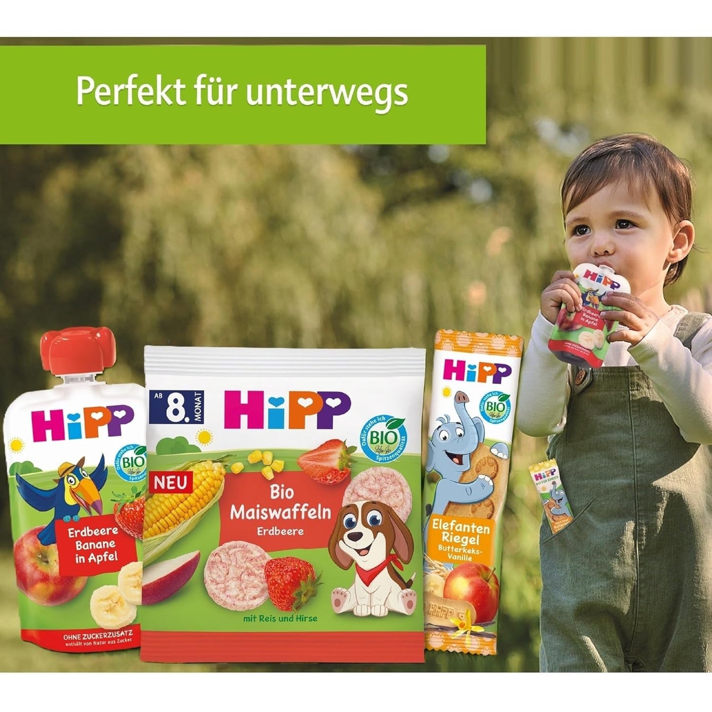 HiPP Bio Frucht Plus Beutel mit Granatapfel und Acerola in einer Mischung aus Apfel und Himbeere – Ben Beagle (8 x 100g), ab 1 Jahr, 100 % Fruchtpüree, ohne Zuckerzusatz, vegan, beste Bio-Qualität