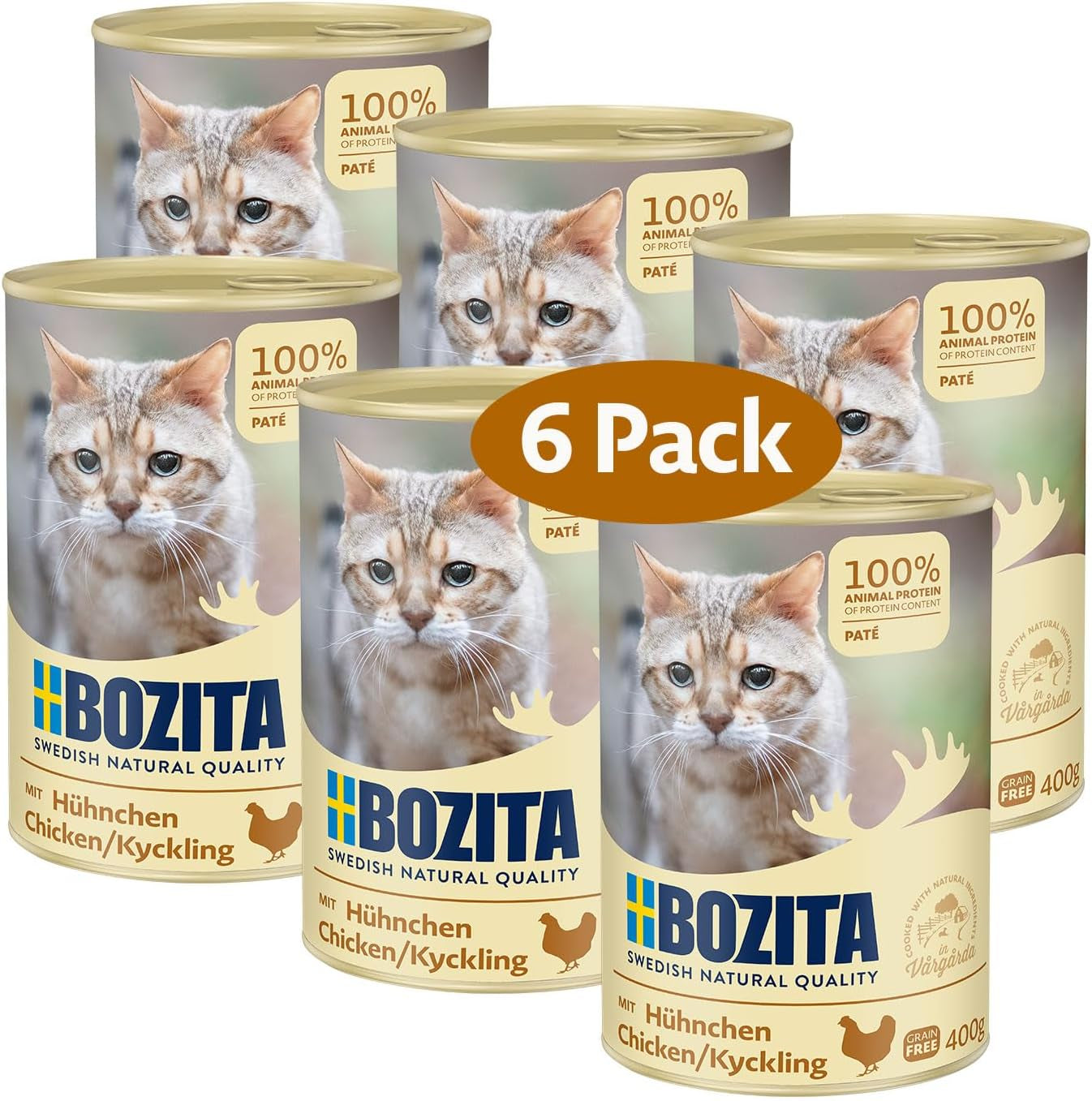 Bozita getreidefreie Hühnerpastete – 6 x 400 g Nassfutter für Katzen und Kätzchen. Alleinfuttermittel mit 9,5 % Eiweiß und 5 % Fett, hergestellt aus hochwertigen natürlichen Zutaten, getreidefrei – aus Schweden