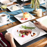 MALACASA, Monica-Serie, Geschirrset für 12 Personen, Weiß-Creme-Porzellan, Kombiservice mit 12 Kaffeetassen, 12 Untertassen, 12 Desserttellern, 12 Speisetellern und 12 Speisetellern