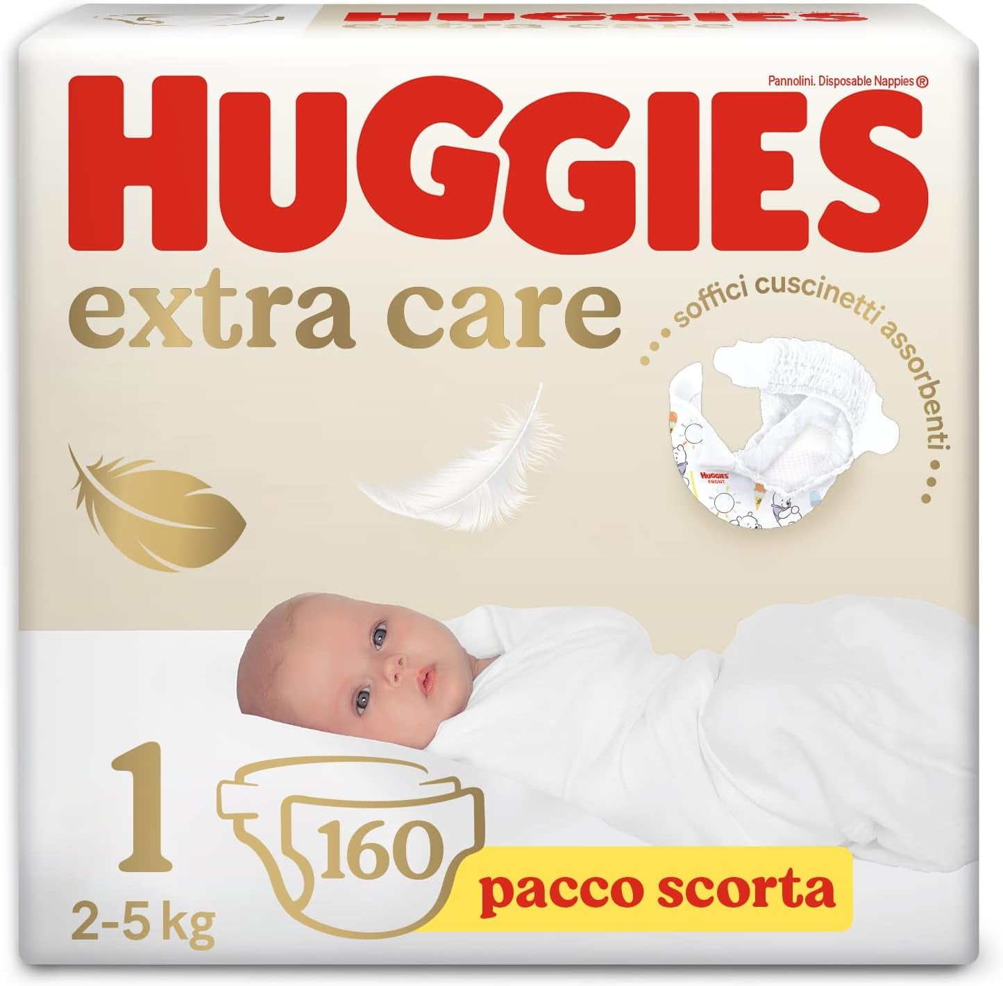 Huggies Extra Care Babywindeln, Größe 1 (2–5 kg), super saugfähig, Disney-Design, Großpackung 160