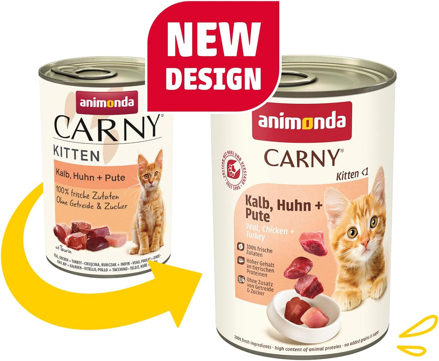 animonda Carny Katzen Nassfutter Kitten Chicken + Pute (12 x 400g), Kitten getreidefreies Katzennassfutter ohne Zucker für wachsende Kätzchen bis 1 Jahr, mit frischen Zutaten