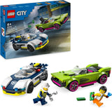 LEGO City Verfolgungsjagd mit Polizeiauto und Muscle-Car, Spielzeugeisenbahn mit 2 Rennwagen, Polizeigeschenk für Kinder, Jungen und Mädchen ab 6 Jahren, Polizisten- und Minifiguren-Set Ganovin 60415 Bausets Besuchen Sie den LEGO-Store Single
