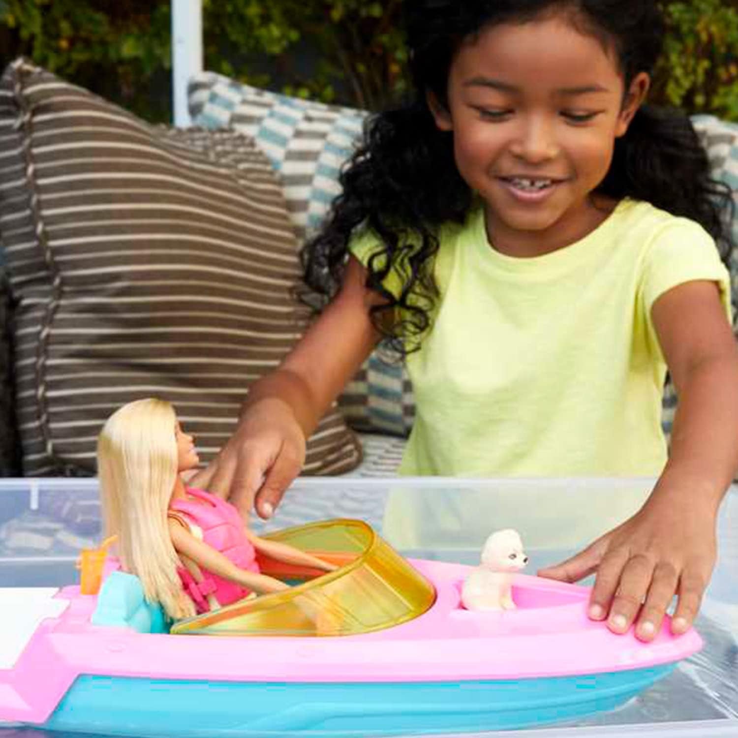 Barbie-Schnellboot-Set, Barbie-Puppe mit blonden Haaren, rosa Schwimmweste, Boot, Welpe, Zubehör, Geschenke für 3+, Grg30 Naty Shop Dolls
