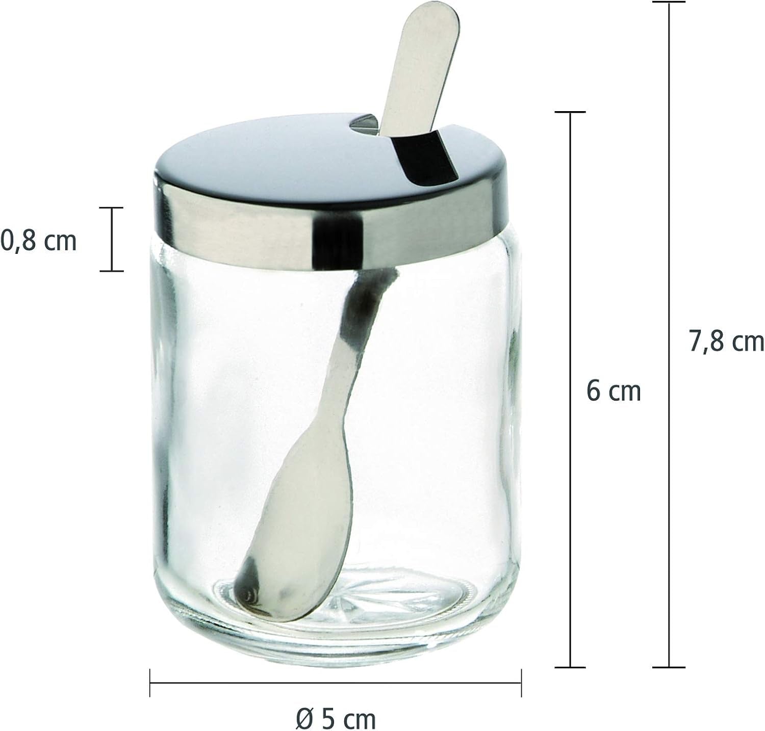 APS 40415 Senftopf, 2er-Set, je Ø 5cm, H: 6cm, Glas, Edelstahl, inkl. Löffel und Deckel