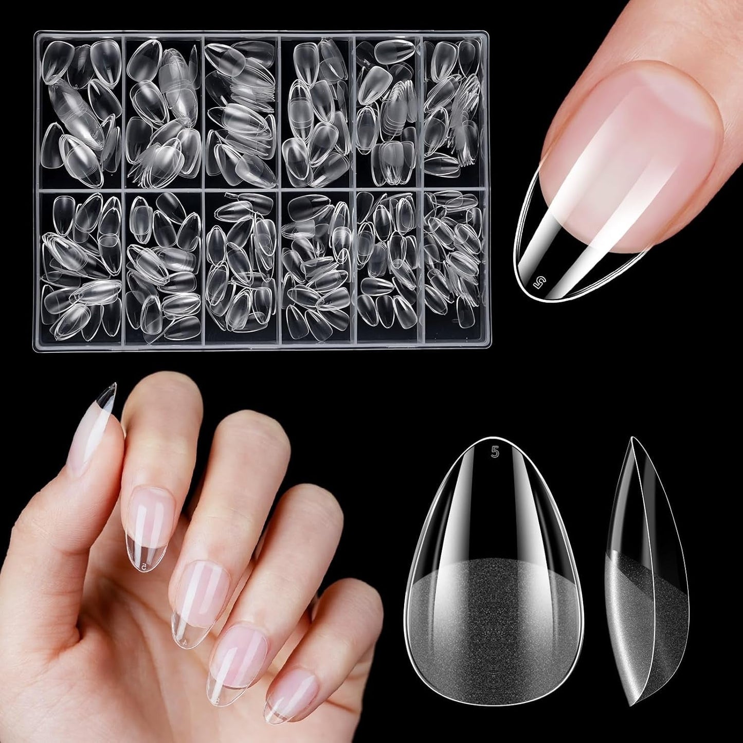 Kurze künstliche Nägel, 500 Stück, weiche Gel-Nagelspitzen mit vollständiger Abdeckung für Gelnägel, 12 Größen, vorpolierte Nagelspitzen für Gelnägel, kurze künstliche Nägel, Sargnagelverlängerungen mit Box