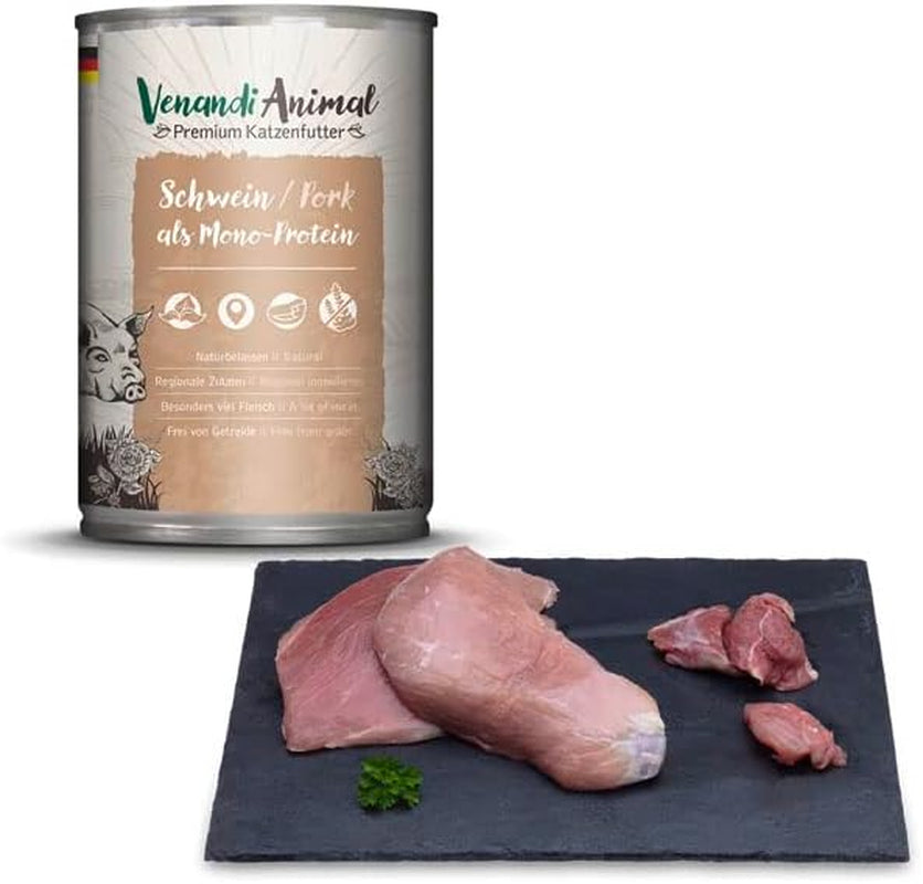 Venandi – Premium-Nassfutter für Katzen – Schweinefleisch als Single-Protein, 6 x 400 g (6er-Pack), getreidefrei mit extra Fleisch