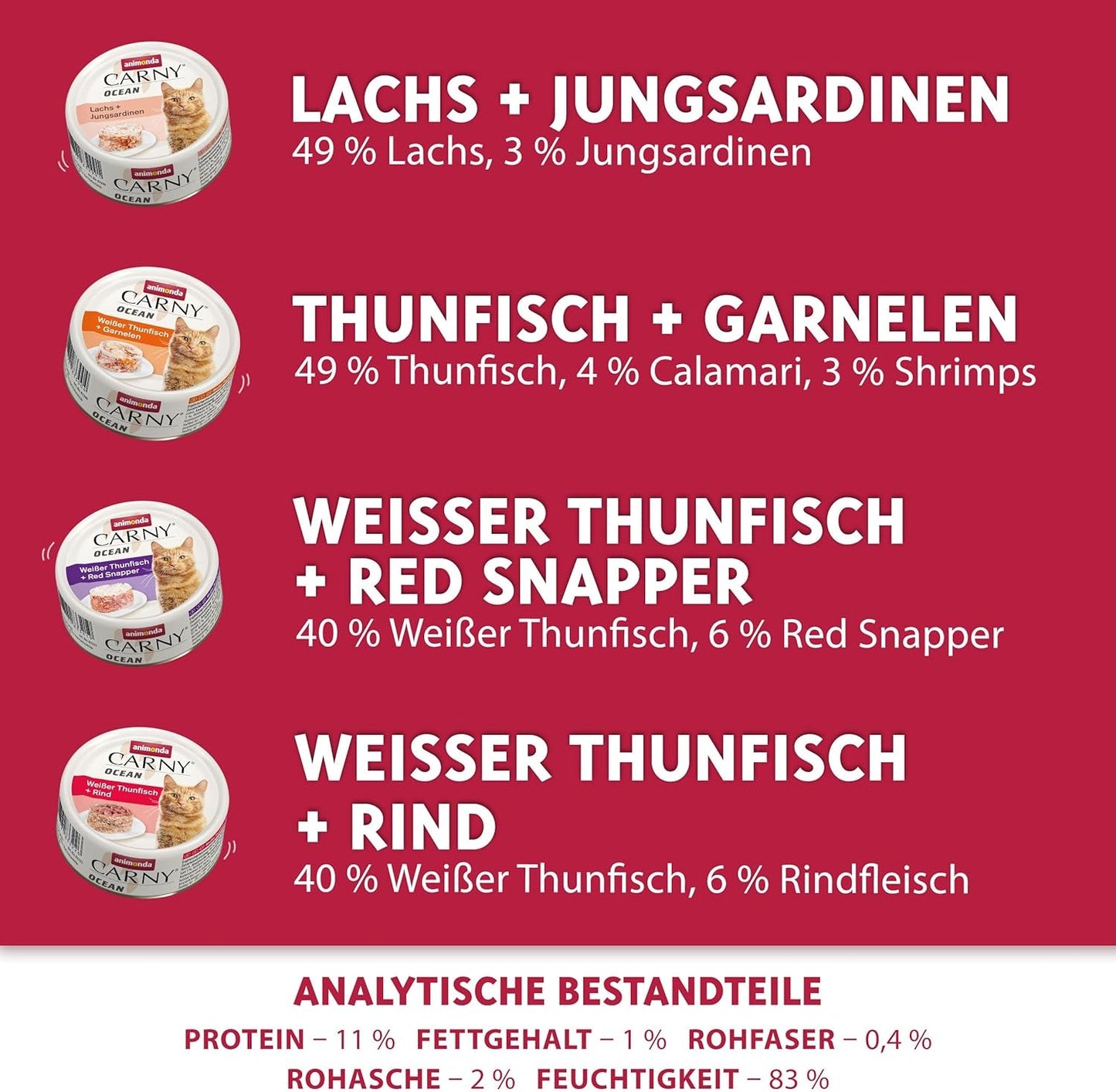 animonda Carny Adult Ocean Marine Sorte Nr. 1 (12 x 80 g), Nassfutter für ausgewachsene Katzen, Nassfutter mit zarten Fischfilets, getreide- und zuckerfreies Katzenfutter