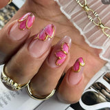 Gold Linie Schieber Rosa Nagelsticker Blumen 3D Flower Nail Sticker Sakura Blütenblätter Blumen Nagelaufkleber Frühling Sommer Floral Nagel Sticker Flowers Nagel Sticker Nageldesign Zubehör Nail Art
