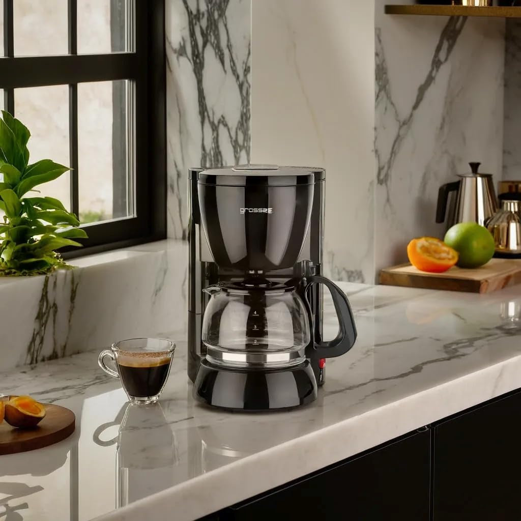 Grobfilterkaffeemaschine mit Glaskaraffe KA 12.17 | 0,6 Liter für 4 Tassen Kaffee | 600 Watt | Schwarz – Edelstahl