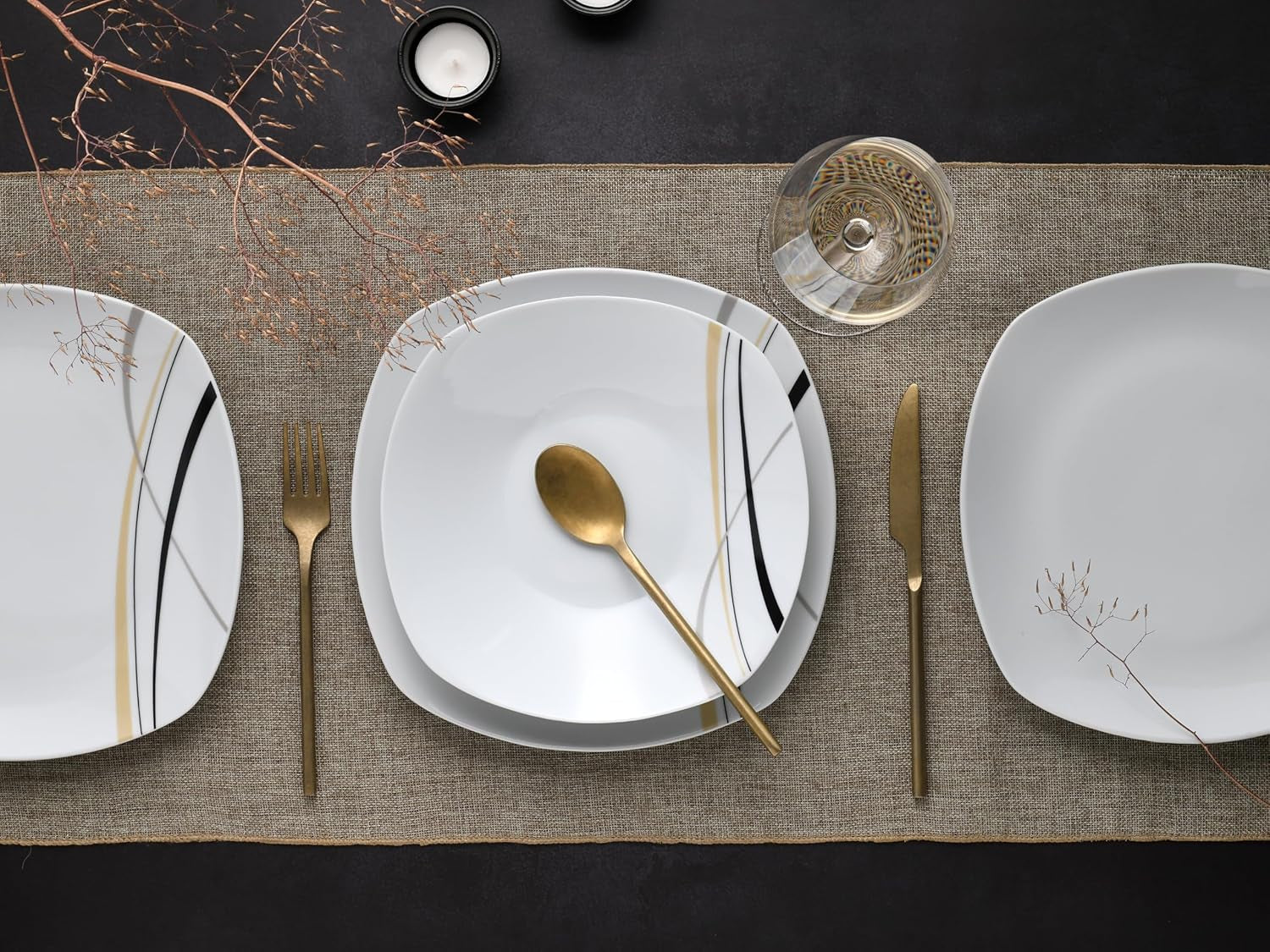 CreaTable 24029 Square City Line Serie 6-Personen-Porzellan-Geschirrset, 12-teilig, spülmaschinen- und mikrowellengeeignet, hochwertige Herstellung
