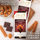 Lindt EXCELLENCE Teigstücke mit Pailletten und Karamell – Feine dunkle Schokolade mit intensivem Kakaogeschmack