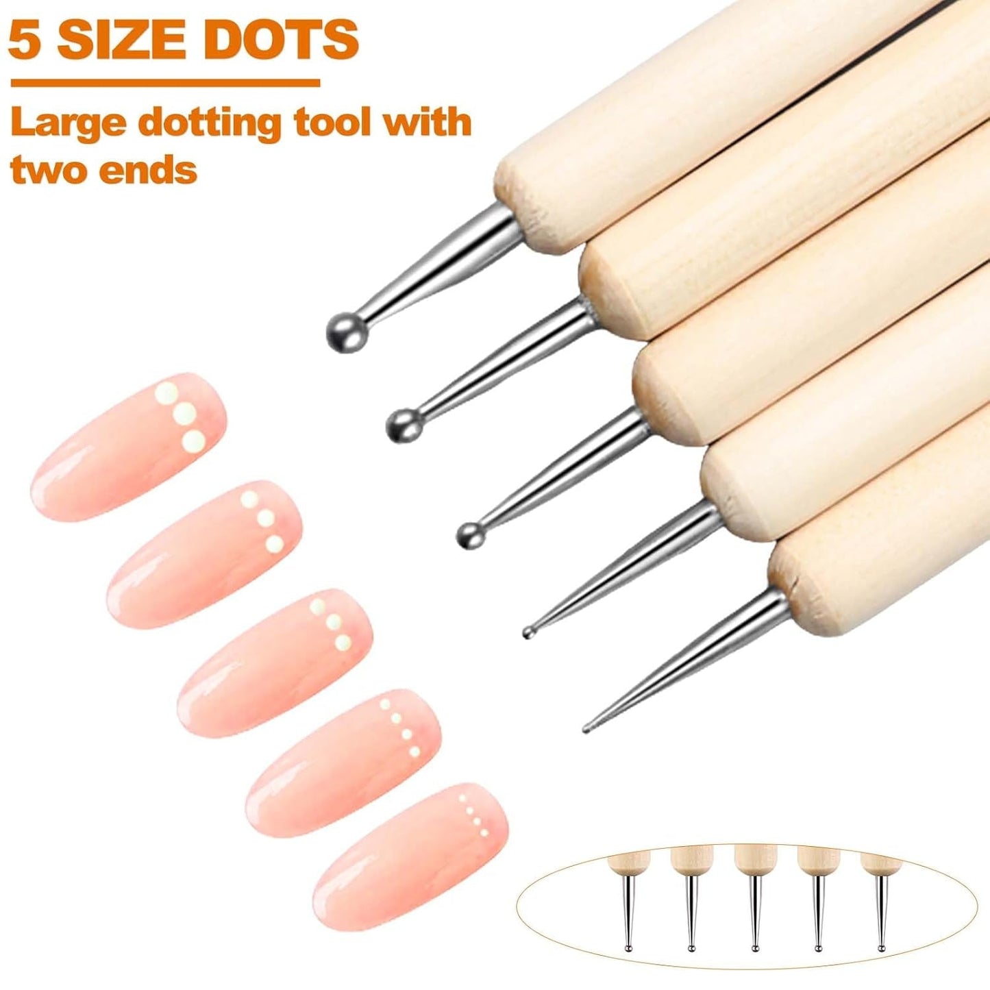 Hanyousheng 20 Stück Nagel Pinsel Set, 15 Stück Nageldesign Pinsel, 5 Stück Nail Art Dotting Tools für DIY Nail Art Design
