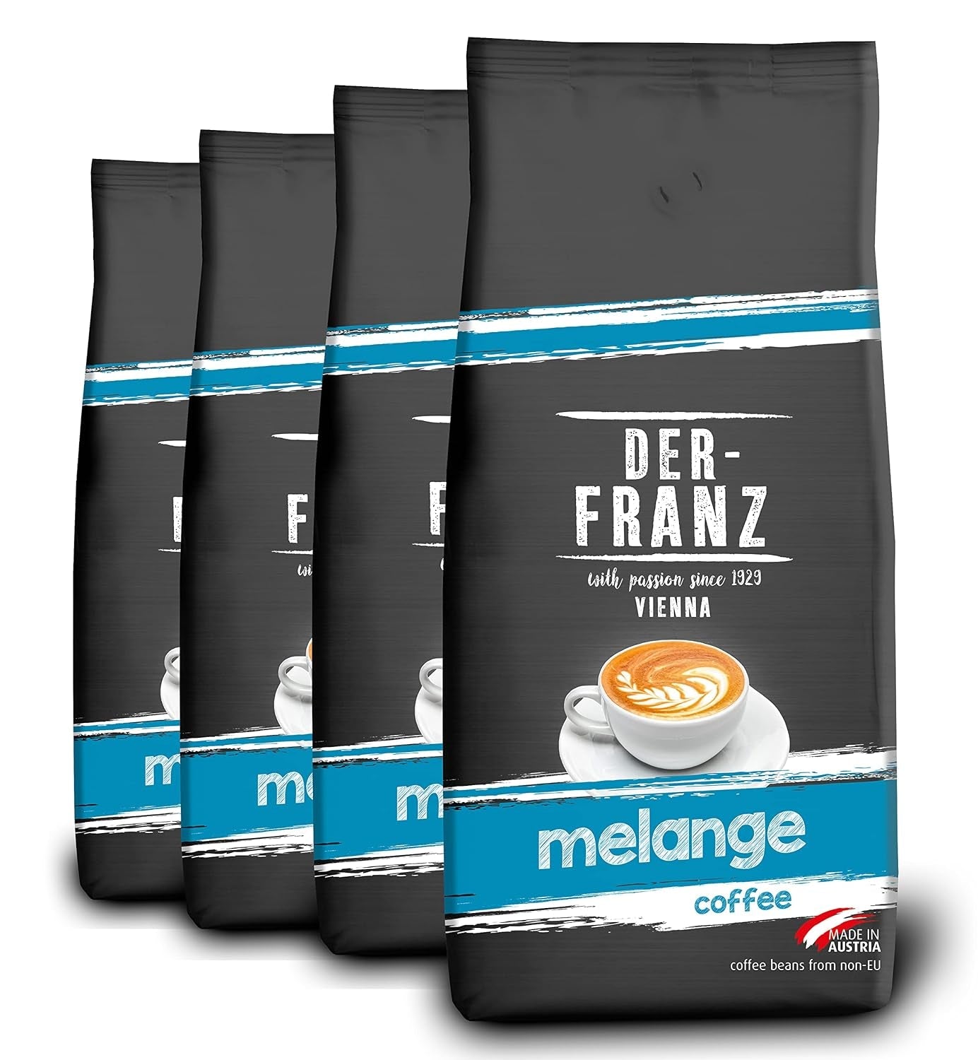 Der-Franz Melange Kaffee, Stärke 3/5, 100 % Arabica, ganze Kaffeebohnen, 4 x 1000 g