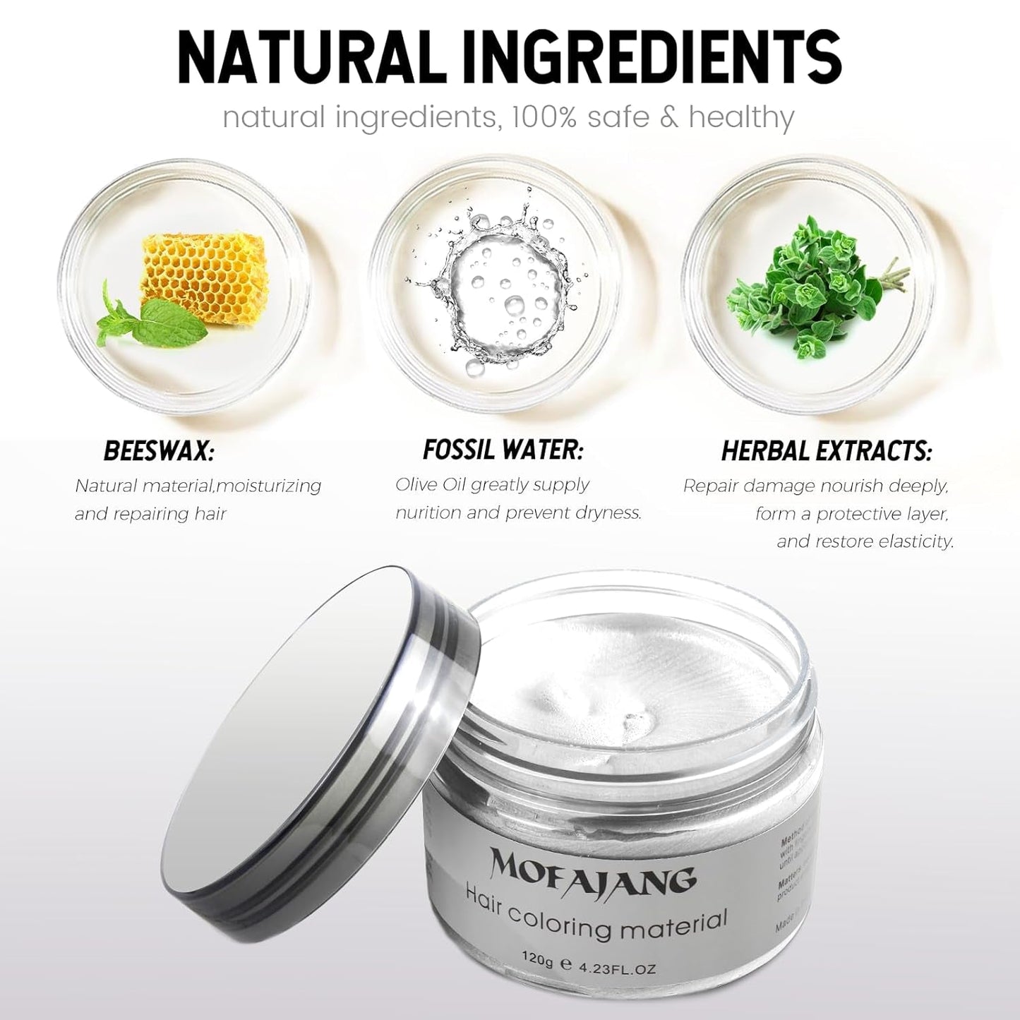Temporäre Haarfarbe, Styling-Haarton für Männer und Frauen, natürliche Haarpomade, Haarfärbewachs für Party, Cosplay und Halloween, 4,23 oz (Silbergrau) Naty Shop Haarfärbemittel