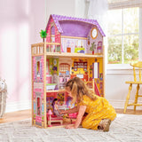 KidKraft Kayla Holzpuppenhaus mit Möbeln und Zubehör, 3-stöckiges Spielset für 30-cm-Puppe, Spielzeug für Kinder ab 3 Jahren, 65092 – Exklusiv bei Amazon