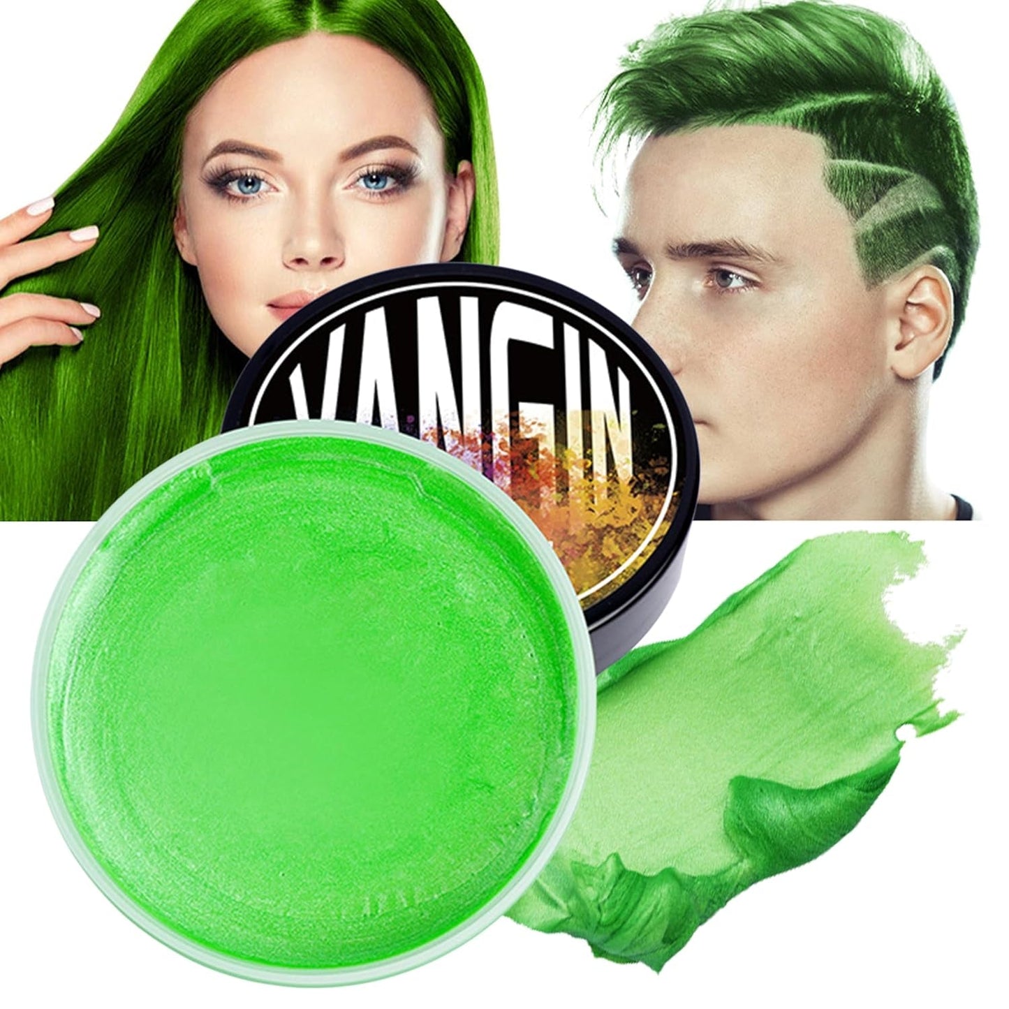Grüne temporäre Haarfarbe, Styling-Haarfarbe für Männer und Frauen, natürliche Pomade, Haarfärbewachs für Party, Cosplay & Halloween, Weihnachten, cremefarbene temporäre Haarfarbe (100 g, grün) Naty Shop Grüne Haarfarbe 1G (1 Packung)