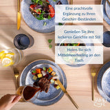 Azurblaues Vintage-Geschirrset aus Steingut für 6 bis 24 Teile – weiße und blaue Streifen, geprägte Oberfläche – spülmaschinen-, ofen- und mikrowellenfest