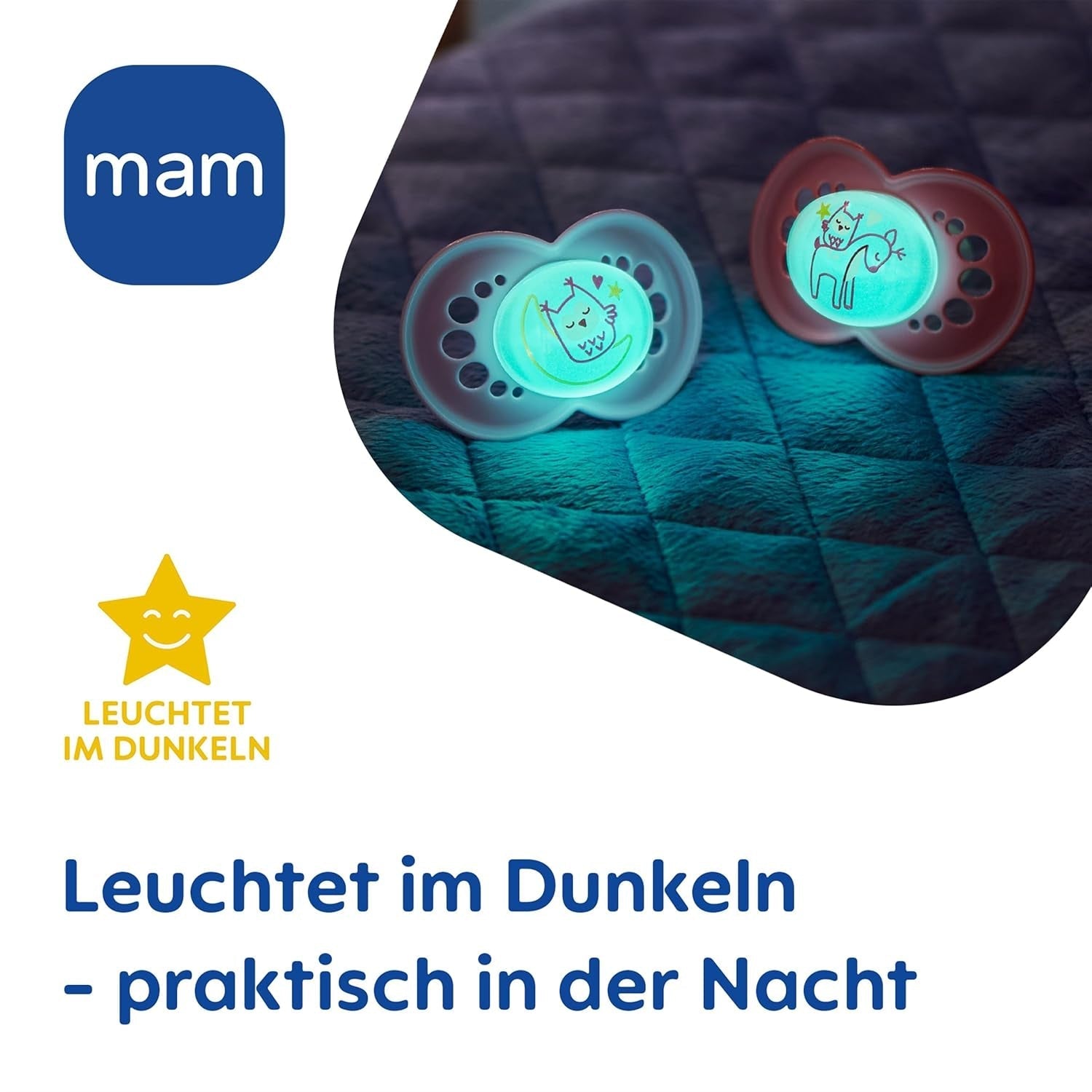 MAM Original Day & Night Matt Schnuller | 6-16 Monate | Schnullerset | Akzeptanz 94 % | Verhindert unerwünschte Zahnausrichtung | Gemeinsam mit Zahnärzten entwickelt Silicone SkinSoft | Vogel-/Eulenmuster | 4 Stück