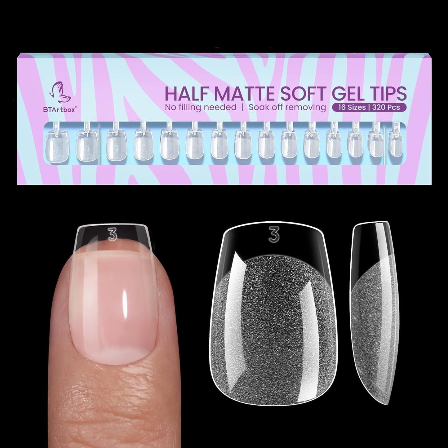 Btartbox Extra kurze Mandel-Nagelspitzen – Volldeckende Gel-X-Soft-XS-Gel-Nagelspitzen – Vorgeformte Halbmatte für breite Nägel Salon 320 Stück