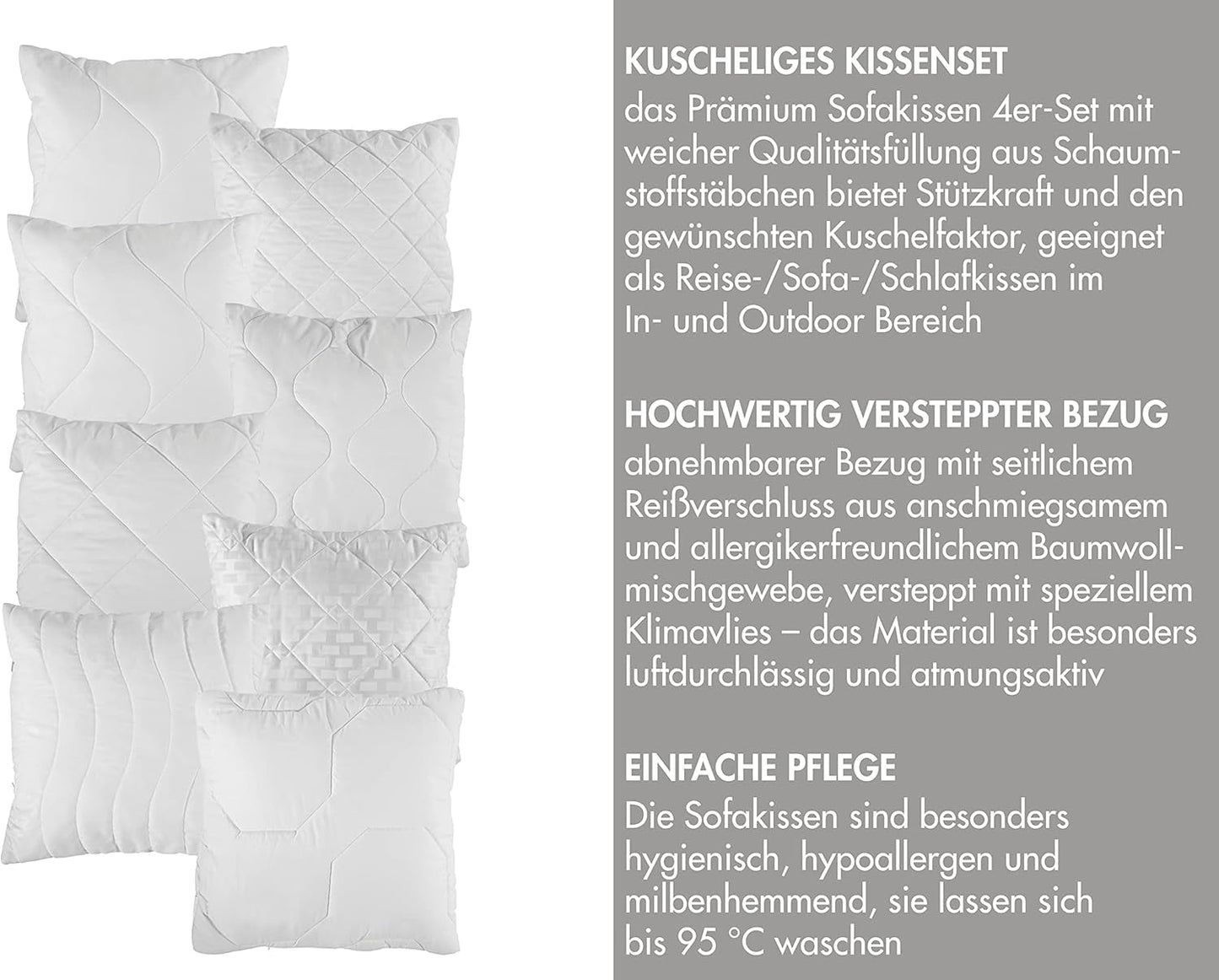 Traumnacht Bequemes Roulette-Kissen, 4er-Set, mit gestepptem Bezug und Schaumstofffüllung, 40 x 40 cm, Öko-Tex-zertifiziert, hergestellt nach dem deutschen Qualitätsstandard Naty Shop Standardkissen
