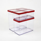 Rotho Loft 5er-Set Vorratsdosen mit Deckel, verschiedene Größen, Lebensmittelkunststoff (PP), BPA-frei, transparent/rot, (21,4 x 21,4 x 23,5 cm) Naty Shop Frischhaltedosen 5er-Set (1X 2,1L + 2X 1,5L + 2X 0,5L)